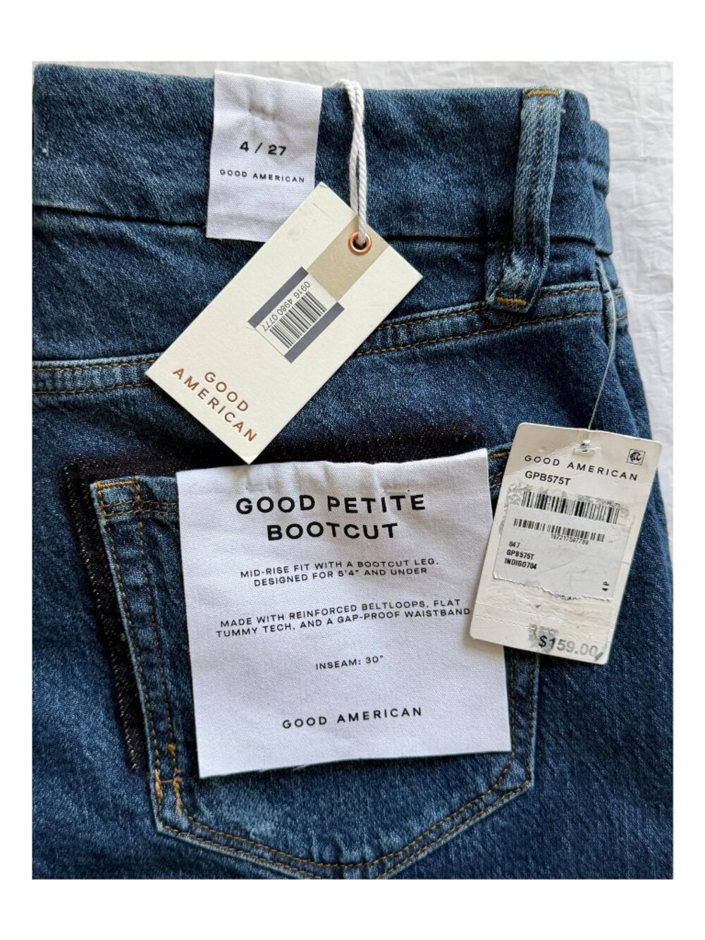 GOOD AMERICAN NWT GOOD PETITE INDIGO704 BOOTCUT JEAN. SIZE 4/27 - Picture 14 of 15